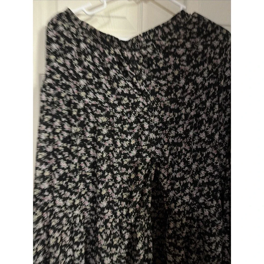 Lulus Black Violet Floral Skirt Front Button Slit Boho Cottage Midi Size Medium